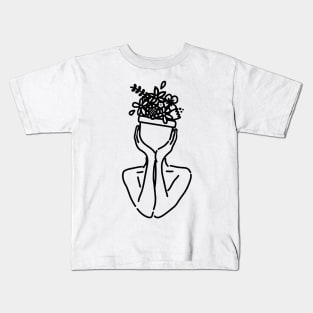 Plant gal minimal line drawing Kids T-Shirt